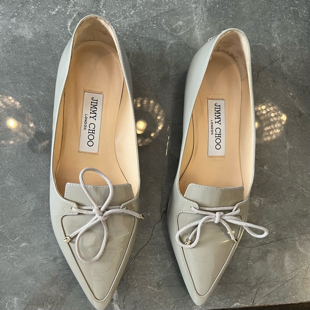 Jimmy Choo Genna Flats Patent Pointed Toe Bow Detail Bordeaux Ballet Flats Women